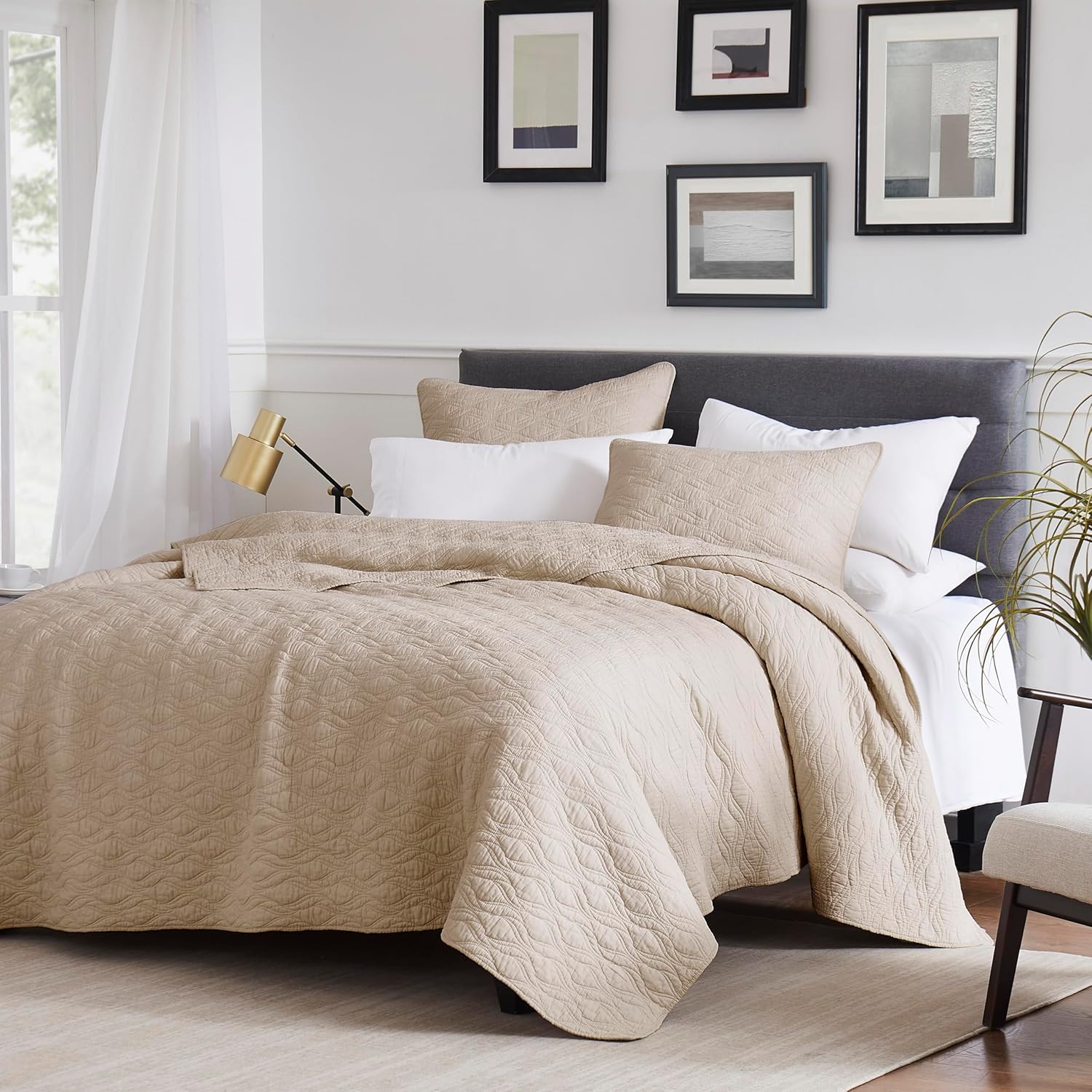 Palassio Dark Beige Cotton Quilt Queen Set with Pillow Shams