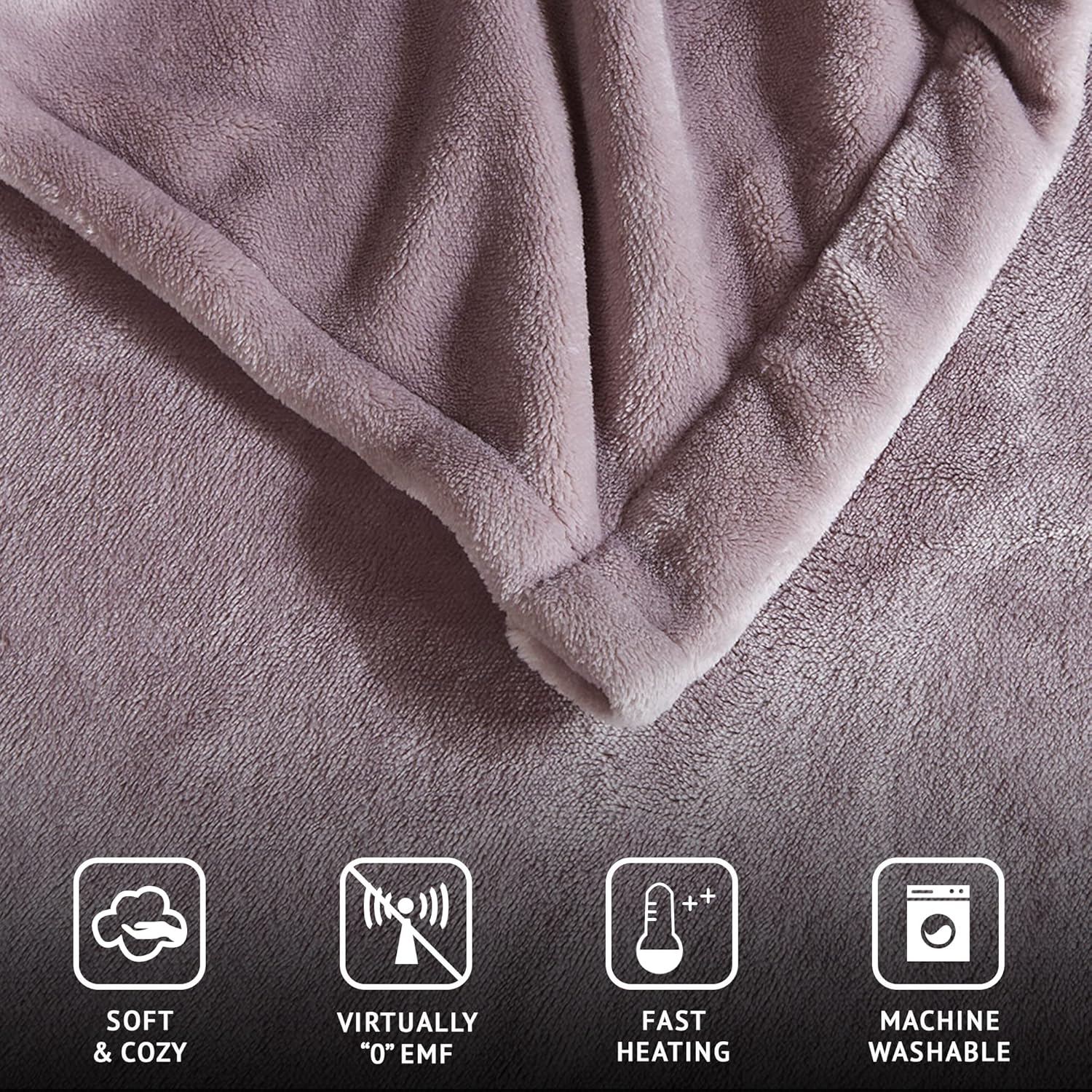 Beautyrest Heated Plush Electric Blanket - 20 Heat Levels Queen Size Lavender