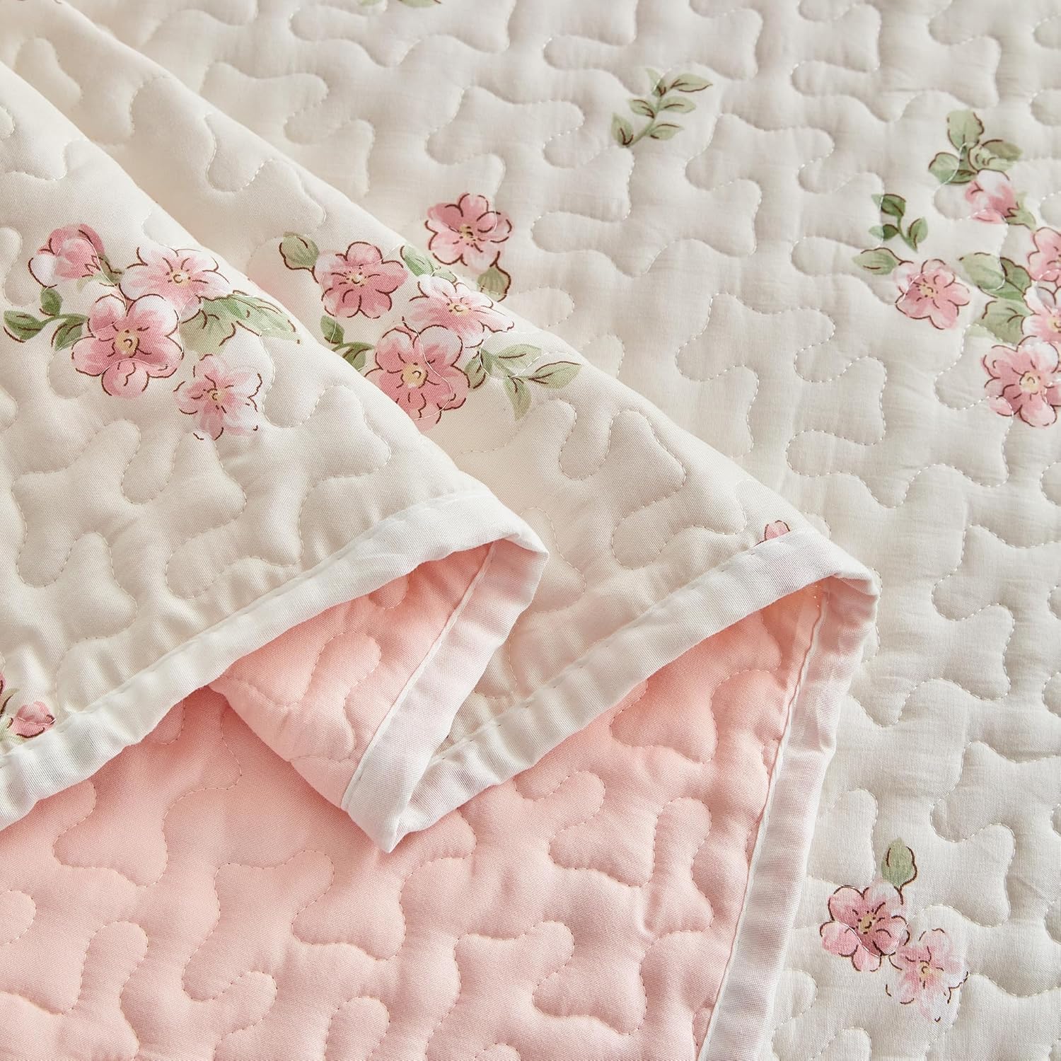 Joyreap Twin Quilt Set Floral Pink n White
