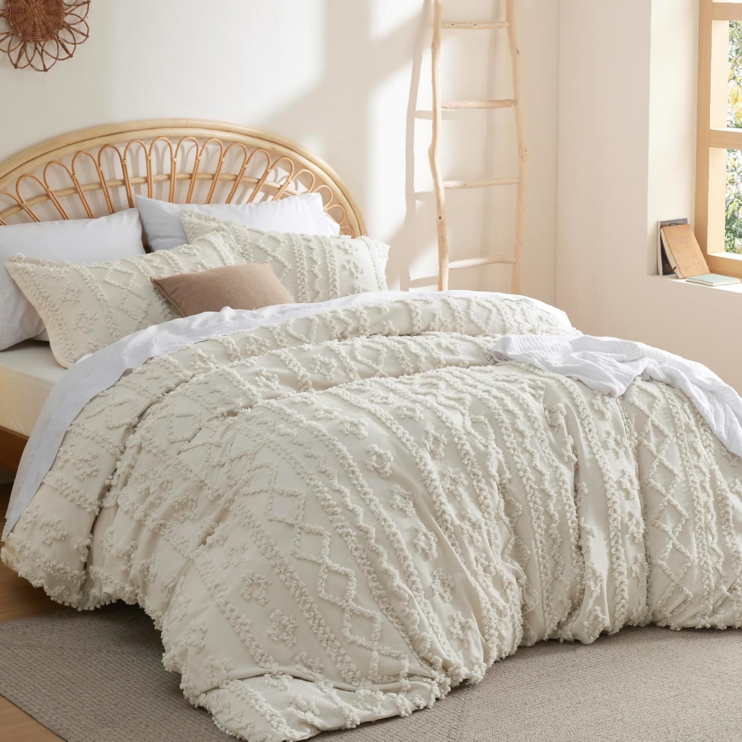 Bedsure Boho Twin Duvet Cover - Soft Shabby Chic Beige 68 x 90