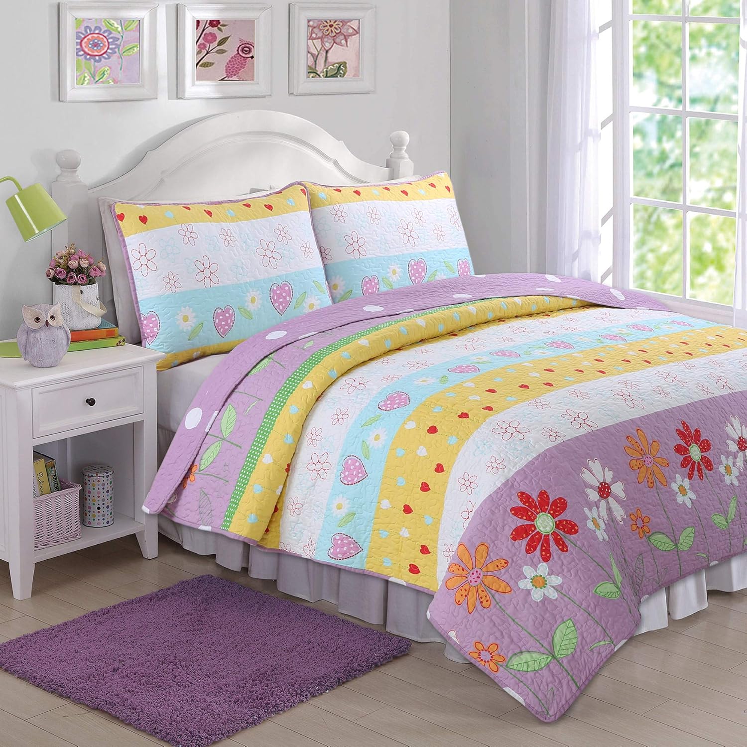 Cozy Line Home Fashions Floral Heart Print Reversible Quilt Set