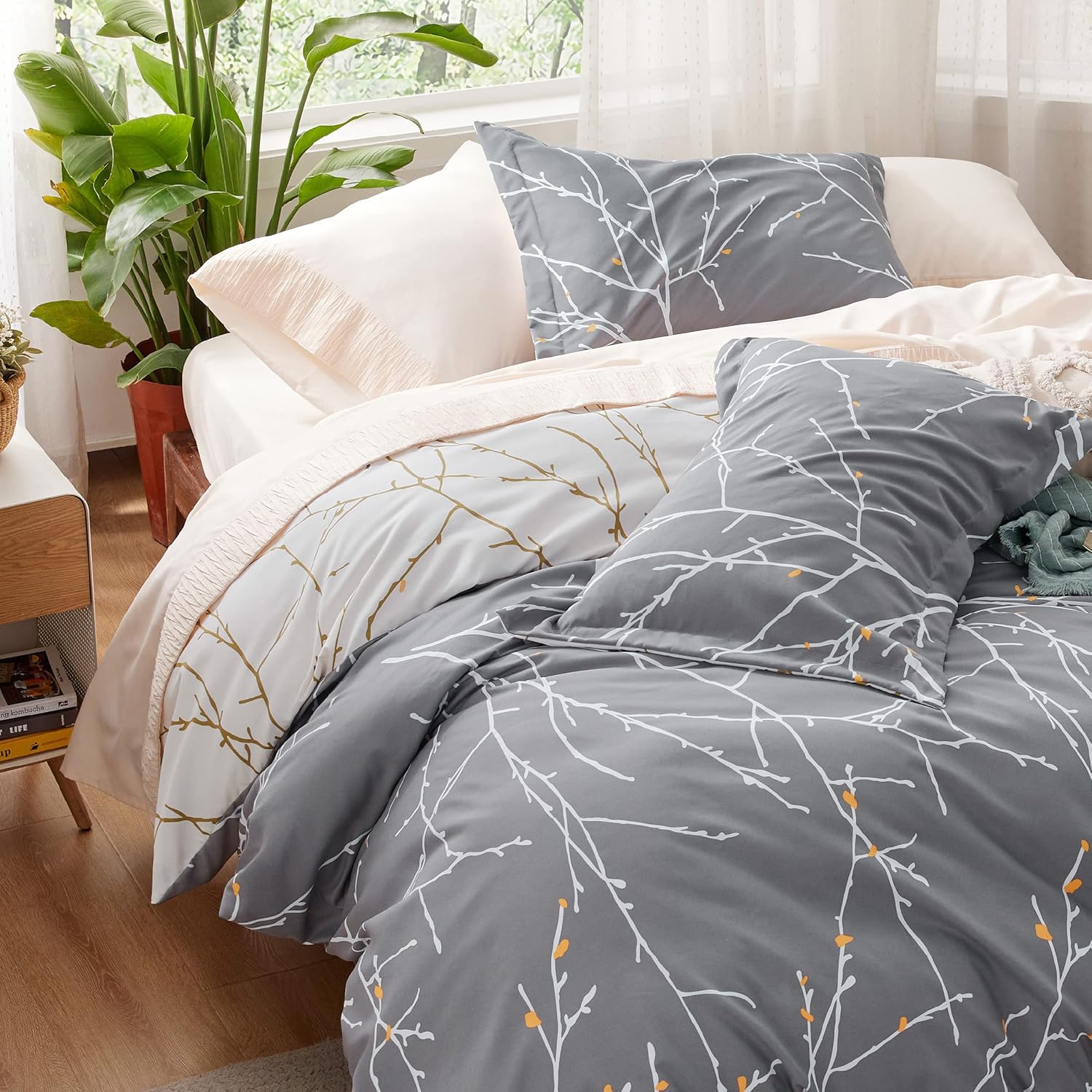 Bedsure Duvet Cover Set - Reversible Tree Branch with Zipper Closure