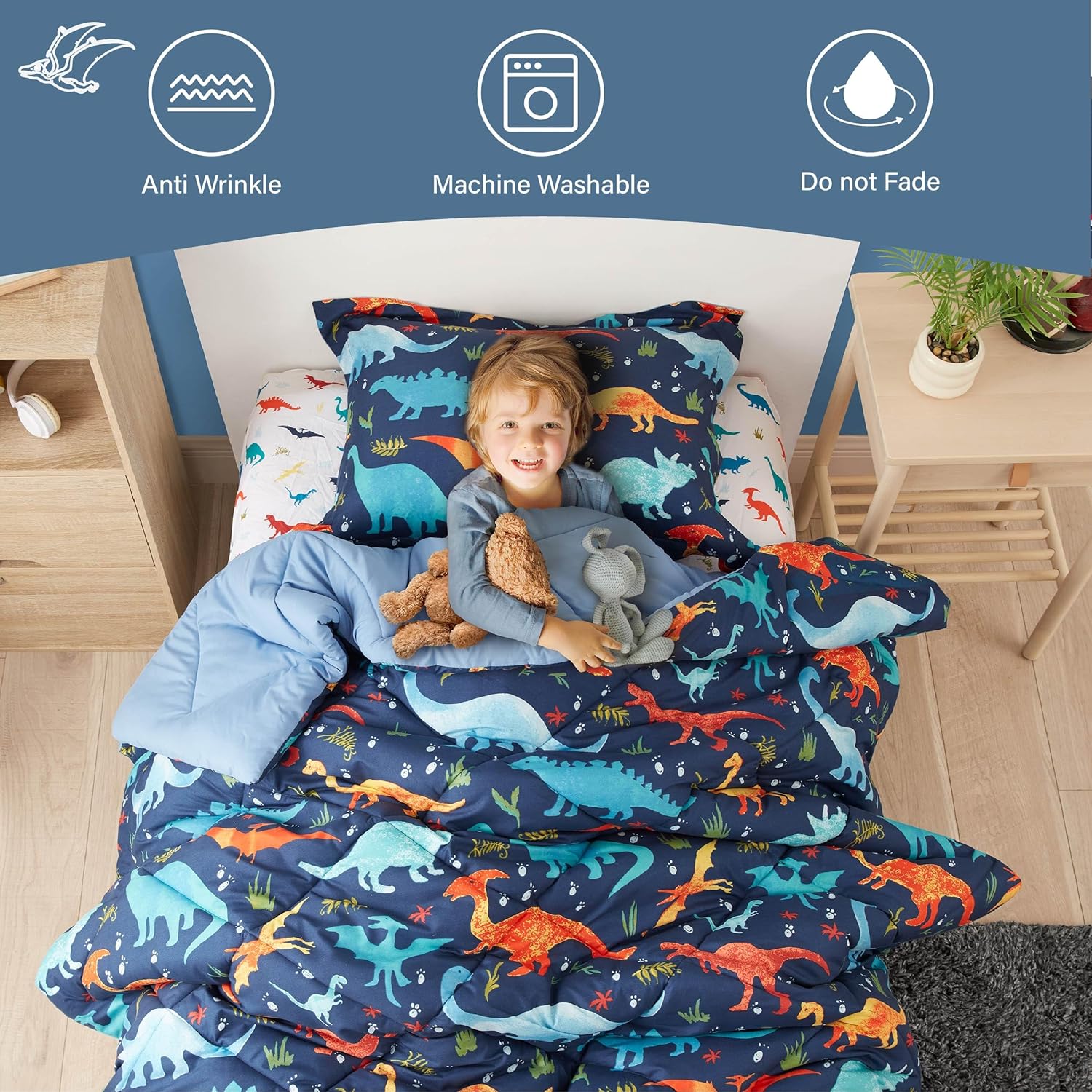 Twin Dinosaur Kids Comforter Set for Boys - 2 Pieces