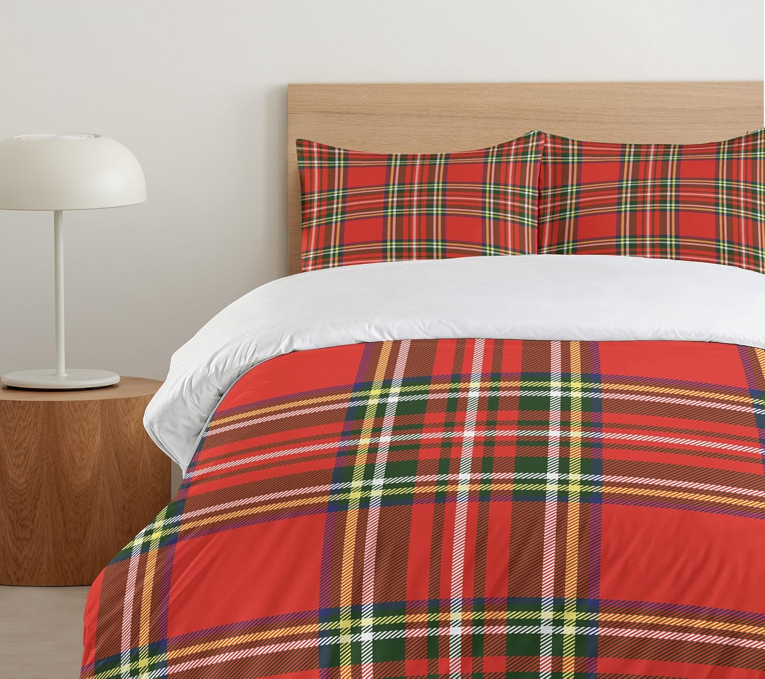 Ambesonne Plaid Duvet Cover Set King Size - Vermilion Orange and Green