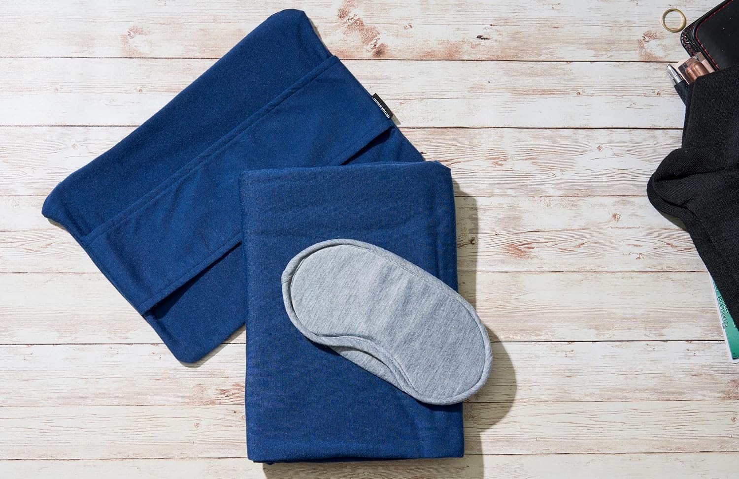 Brookstone Travel Blanket - Lightweight 2-in-1 Fleece with Carrying Pouch Blue