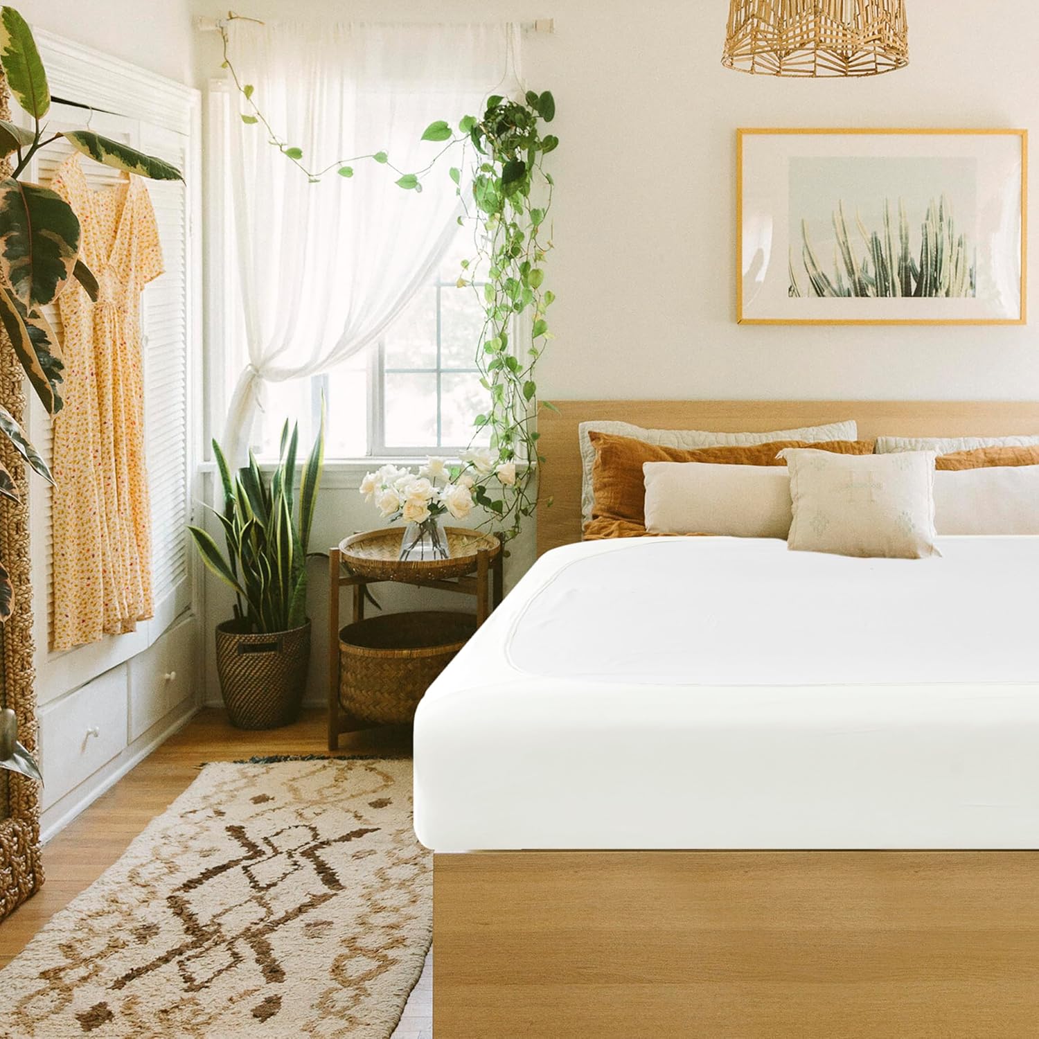 Biscaynebay Queen Bed Skirt Ivory Stretchy Box Spring Cover