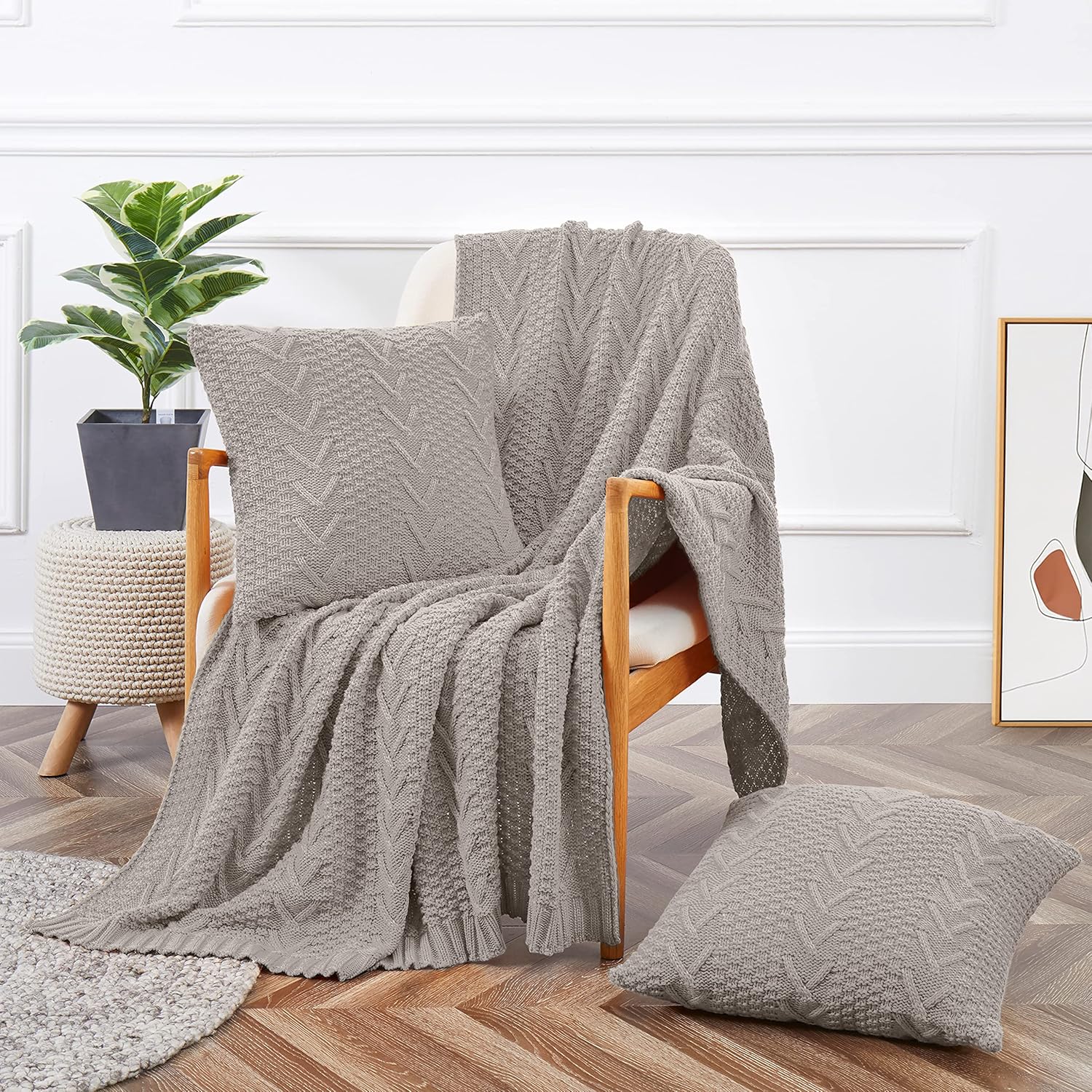 Aormenzy Knitted Throw Blanket Set with Pillow Covers