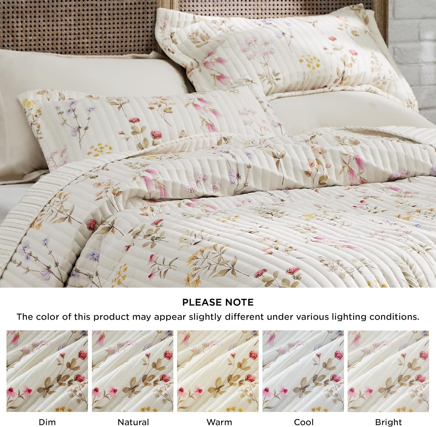 Bedsure Floral Quilt Set King - 3 Piece Reversible Microfiber Bedding