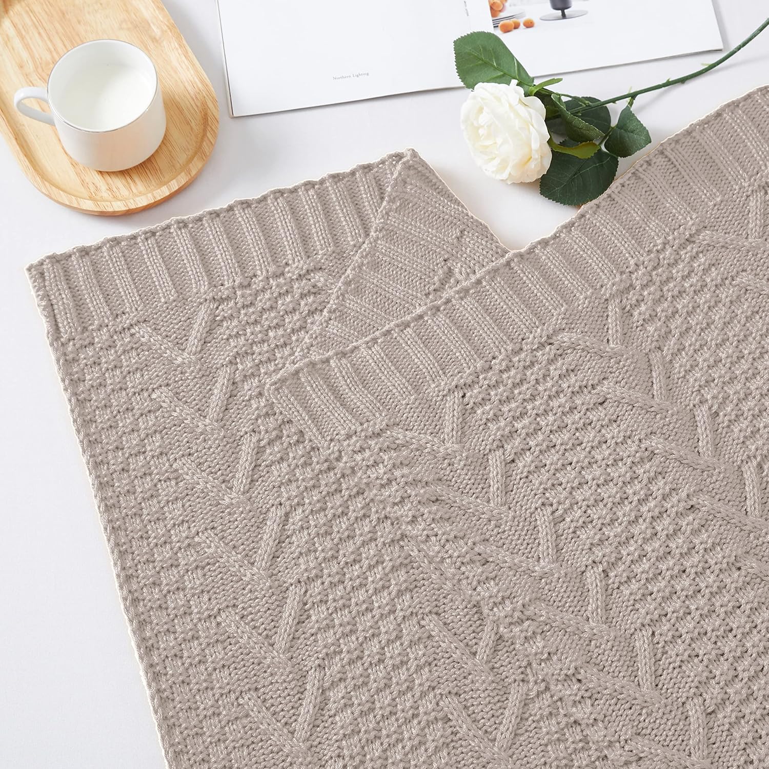 Aormenzy Knitted Throw Blanket Set with Pillow Covers