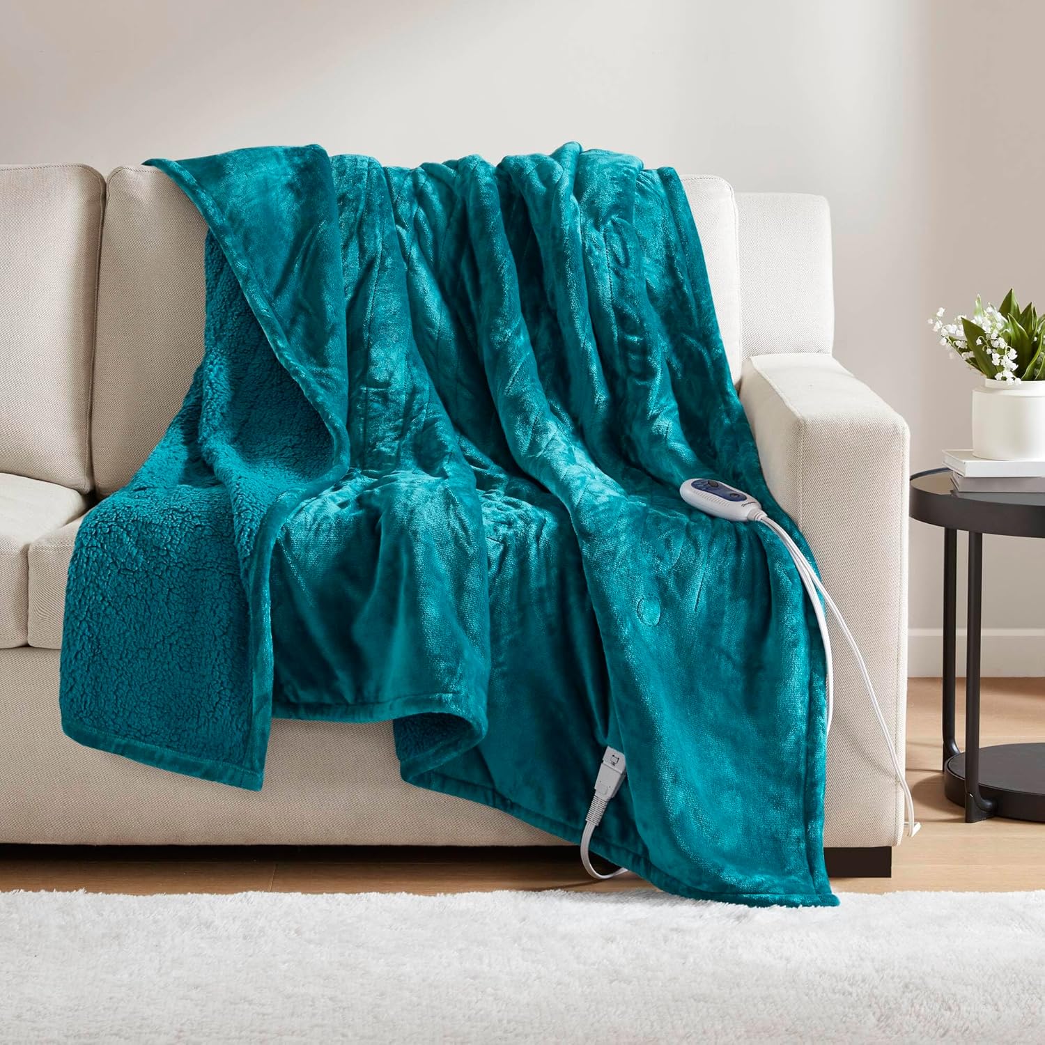 Beautyrest Heated Throw Blanket - Teal 3 Heat Settings Reversible