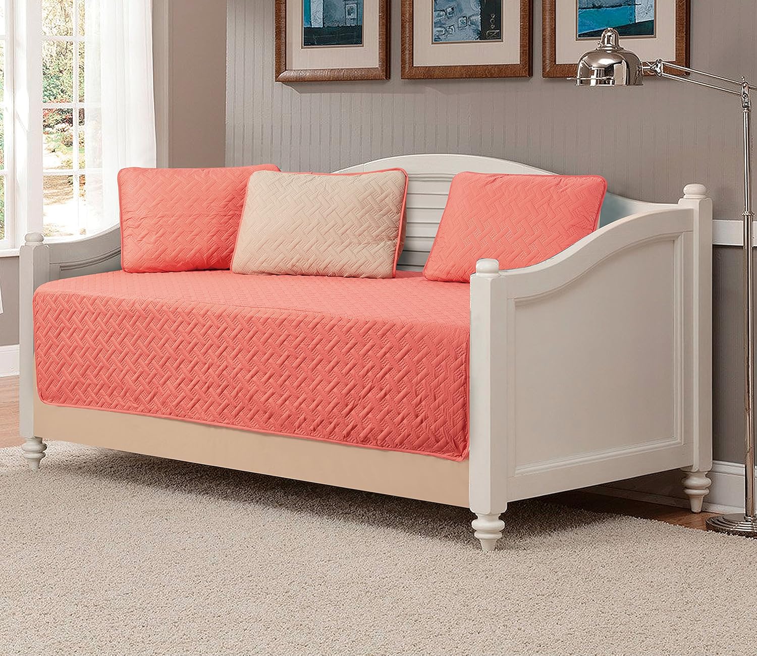 MK Home 5pc Modern Bedspread Daybed Set CoralKakhi